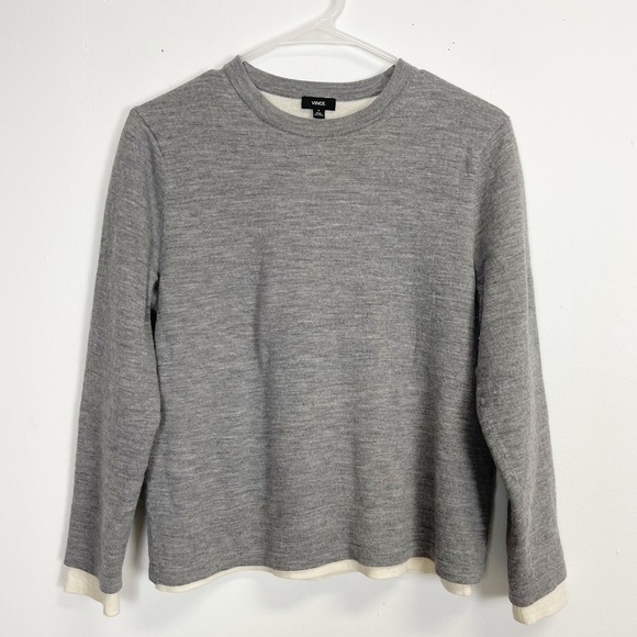 Vince Sweater Womens Medium Gray Layered Merino Wool Crewneck Knit - Picture 1 of 11